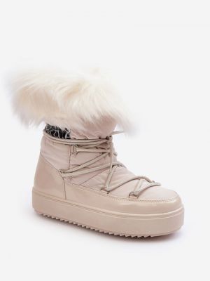 Nėriniuotos sniego batai su raišteliais Kesi smėlinė