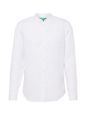 Állógalléros lenvászon ing United Colors Of Benetton fehér
