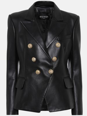Кожаный пиджак Balmain черный