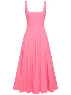 Плисирана памучна миди рокля Staud розово