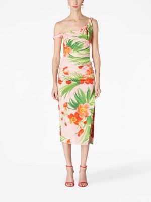 Květinové koktejlové šaty s potiskem Carolina Herrera růžové