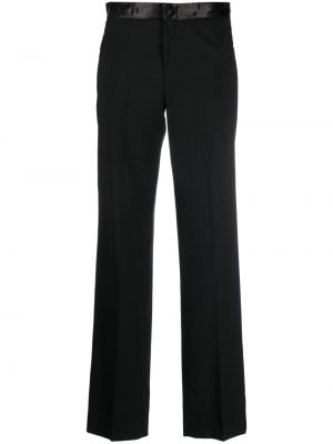 Vlněné saténové rovné kalhoty s knoflíky Erika Cavallini - černá