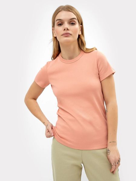 Хлопковая футболка из интерлока в персиковом цвете