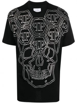 T-shirt con scollo tondo con cristalli Philipp Plein nero