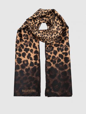 Шовковий шарф з принтом Valentino коричневий