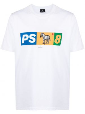 Памучна тениска с принт зебра Ps Paul Smith бяло