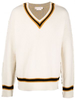 Dzianinowy sweter z dekoltem w serek Marni beżowy