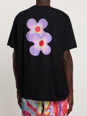 Květinové bavlněné tričko s potiskem Bluemarble černé