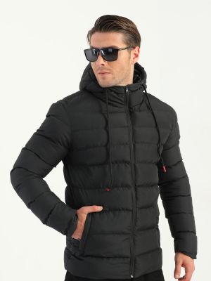 Žieminis paltas su gobtuvu River Club juoda