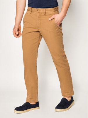 Bavlnené priliehavé rovné nohavice Polo Ralph Lauren béžová