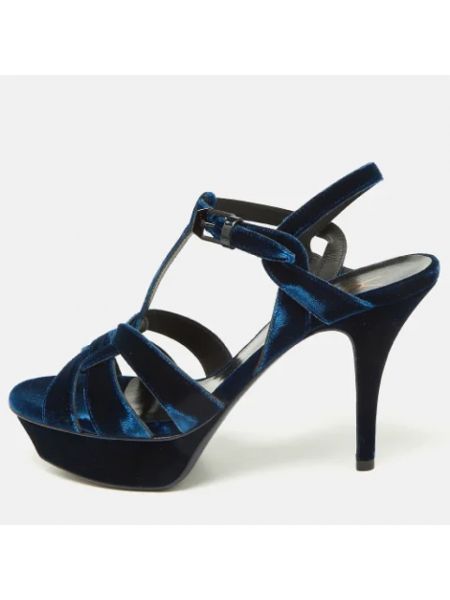 Aksamitne sandały trekkingowe retro Yves Saint Laurent Vintage niebieskie