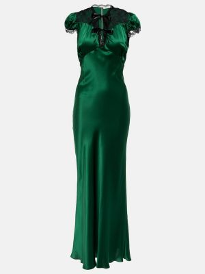 Копринена сатенена макси рокля с дантела Rodarte зелено