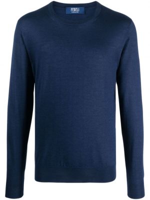 Пуловер от джърси с кръгло деколте Fedeli синьо