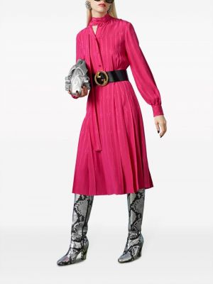 Jedwabna sukienka z kokardką żakardowa Gucci różowa