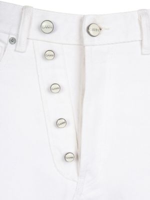 Bavlněné džínová sukně s knoflíky Ganni bílé