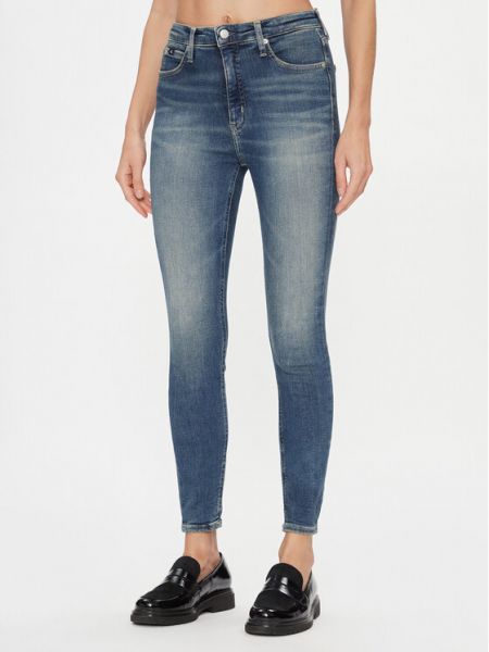 Skinny džíny s vysokým pasem Calvin Klein Jeans modré