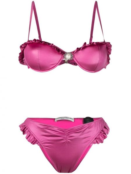 Bikini con apliques de cristal Alessandra Rich rosa