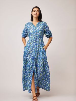 Длинное платье в цветочек с принтом Dream синее