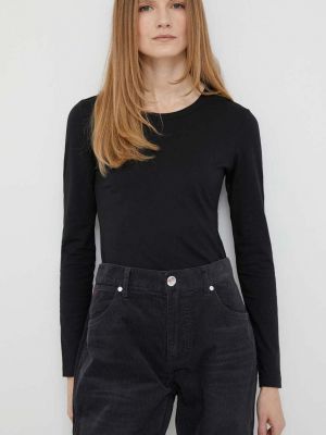 Bavlněné tričko s dlouhým rukávem s dlouhými rukávy Calvin Klein černé
