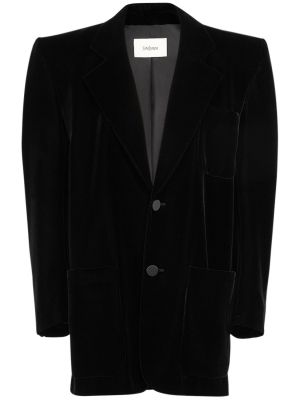 Viskózové sametové hedvábné sako Saint Laurent černé