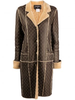 Prošívaný kožený kabát Chanel Pre-owned hnědý