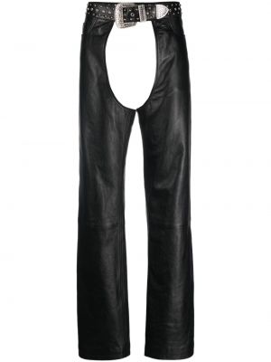 Usnjene ravne hlače Moschino Jeans črna