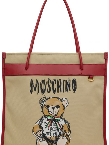 Бежевая сумка-тоут-шоппер из плотной ткани с рисунком Teddy Bear Moschino