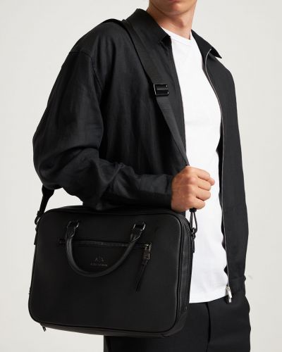 Kožená taška z ekologickej kože Armani Exchange čierna
