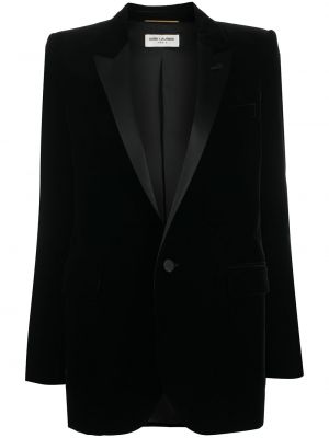 Žametna ukrojena obleka iz rebrastega žameta Saint Laurent črna