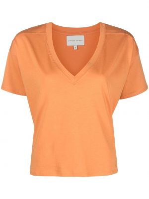 Bavlnené tričko s výstrihom do v Loulou Studio oranžová