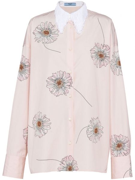 Βαμβακερό πουκάμισο με σχέδιο Prada ροζ