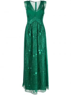 Sukienka wieczorowa bez rękawów koronkowa Alberta Ferretti zielona