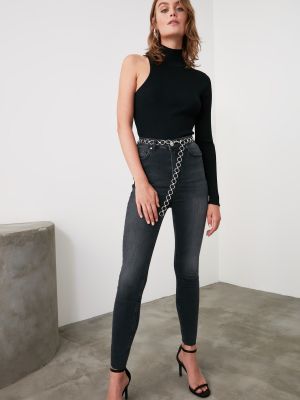 Skinny džíny s vysokým pasem Trendyol černé