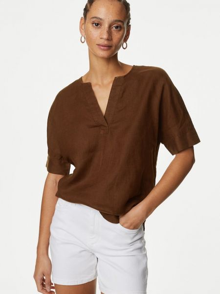 Льняная блузка Marks & Spencer коричневая
