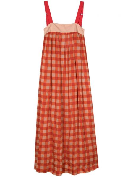 Карирана макси рокля с принт Semicouture червено