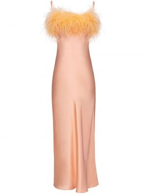 Сатенена вечерна рокля с пера Sleeper оранжево