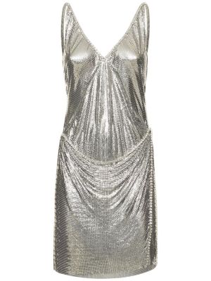 Мрежеста мини рокля с v-образно деколте Paco Rabanne сребристо