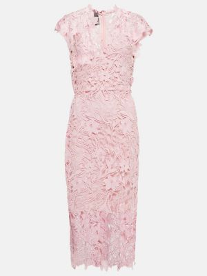 Krajkové květinové midi šaty Monique Lhuillier růžové