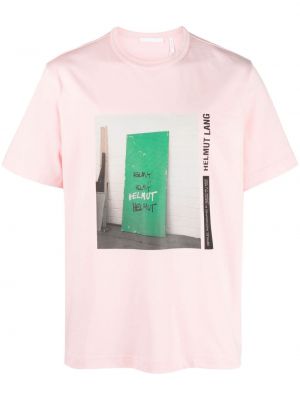 Koszulka bawełniana z nadrukiem Helmut Lang różowa