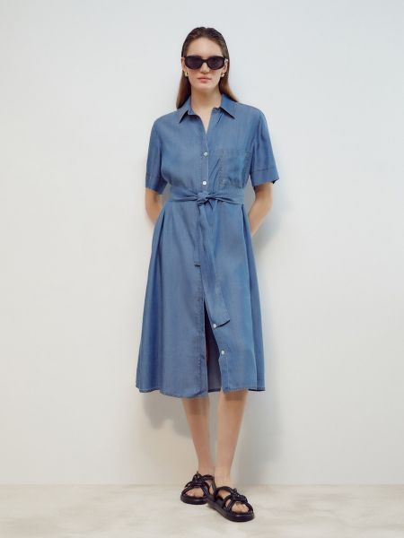 Mini vestido con botones manga corta Woman El Corte Inglés azul
