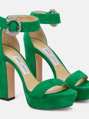 Sandale din piele de căprioară cu platformă Jimmy Choo verde