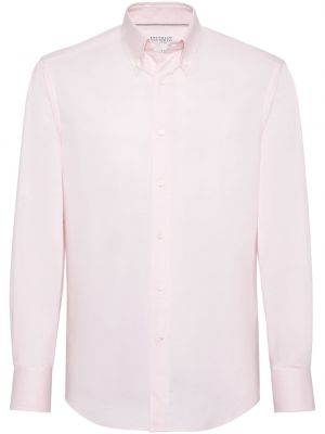 Péřová bavlněná košile s límečkem s knoflíky Brunello Cucinelli růžová