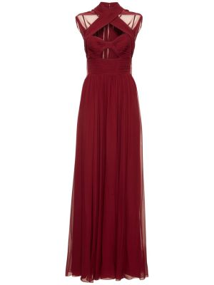 Jedwabna sukienka długa szyfonowa z kapturem Elie Saab czerwona