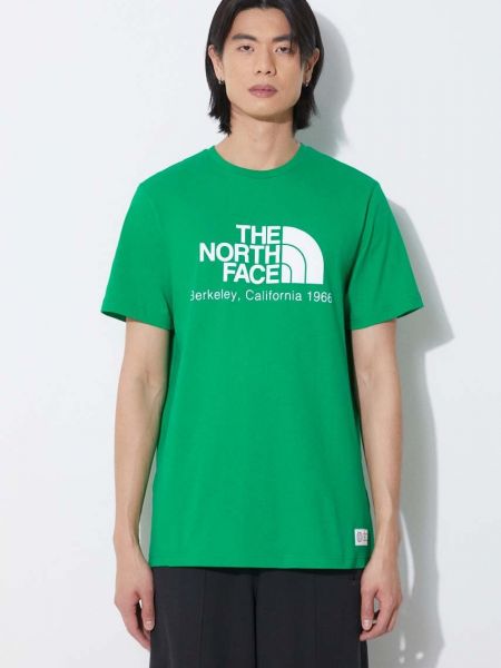 Bavlněné tričko s potiskem The North Face zelené