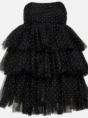 Priliehavé tylové mini šaty so sieťovinou Rotate čierna