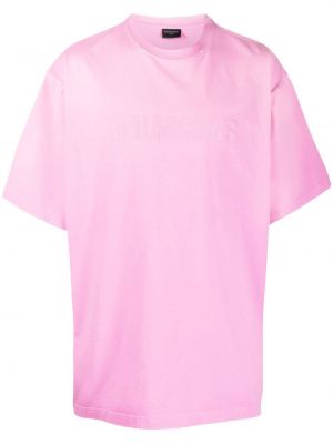 Kokvilnas t-krekls ar apdruku Balenciaga rozā