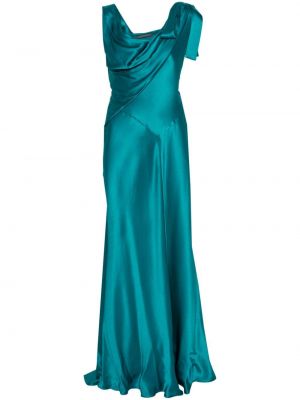 Satynowa sukienka wieczorowa z krepy Alberta Ferretti niebieska