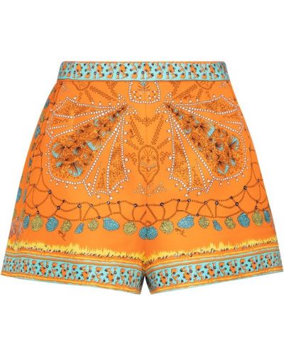 Pantaloni scurți cu talie înaltă de mătase cu imagine Pucci portocaliu