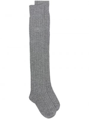 Kašmírové ponožky s výšivkou Prada sivá