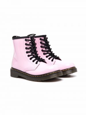 Blonder snøring høye flate støvler for jenter Dr. Martens Kids rosa